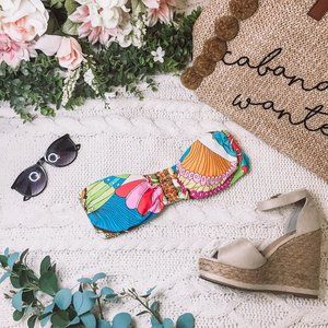 NWT Trina Turk Multi Pink/Blue Bandeau Bikini XXS